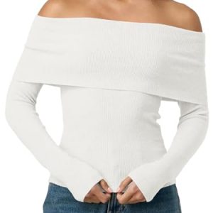 Womens Off The Shoulder Sweater Fall Long Sleeve Going Out Y2k Tops Winter Date Night Outfits