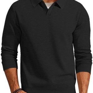 Mens Sweater Long Sleeve V Neck Pullover Sweater Knitted Textured Sweater