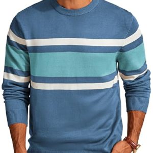 Mens Striped Pullover Sweater Crewneck Contrast Fine Knitted Sweaters