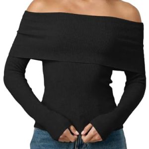 Womens Off The Shoulder Sweater Fall Long Sleeve Going Out Y2k Tops Winter Date Night Outfits