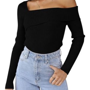 Womens Off The Shoulder Sweaters Going Out Fall Sexy Knit Pullover Lightweight Asymmetrical Tops Clothes 2025