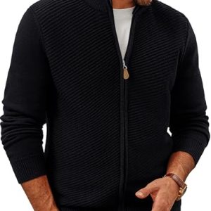 Mens Cardigan Sweater Full Zip Up Stand Collar Cardigans Fall Casual Knit Sweaters