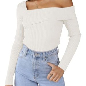 Womens Off The Shoulder Sweaters Going Out Fall Sexy Knit Pullover Lightweight Asymmetrical Tops Clothes 2025