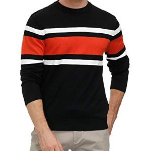 Mens Striped Pullover Sweater Crewneck Contrast Fine Knitted Sweaters