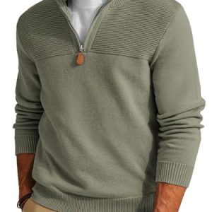 Men's Quarter Zip Sweater Slim Fit Casual Pullover Sweater Mock Neck Polo Sweaters