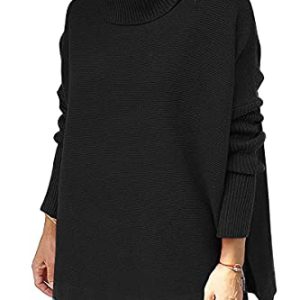 Women's Turtleneck Oversized Sweaters Long Batwing Sleeve Spilt Hem Tunic Pullover Knit Tops
