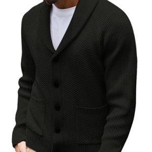 Mens Shawl Collar Cardigan Sweaters Knit Textured Sweater Button Down Cardigans