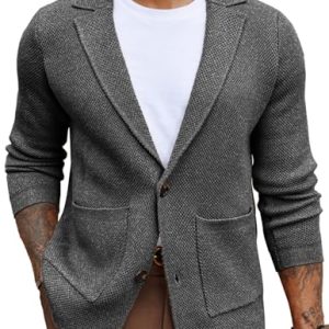 Men's Cardigan Sweater Shawl Collar Button Down Knit Blazer Jacket Knitwear