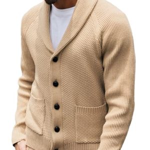 Mens Shawl Collar Cardigan Sweaters Knit Textured Sweater Button Down Cardigans