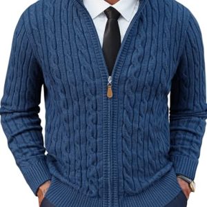 Mens Cardigan Sweater Full Zip Up Stand Collar Cardigans Long Sleeve Knitted Sweaters
